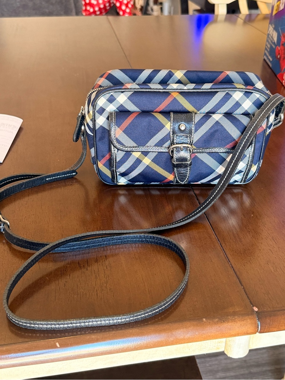 Burberry Navy Plaid Zipper Pouch with Nova check